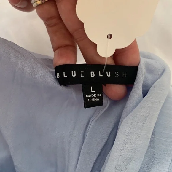 Blue Blush Powder Blue Frilly Ruffle Asymmetric Chiffon Bodycon Mini Dress L - Picture 5 of 6